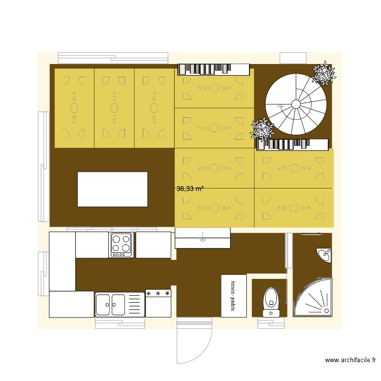 maison 1 RDC. Plan de 1 pièce et 36 m2