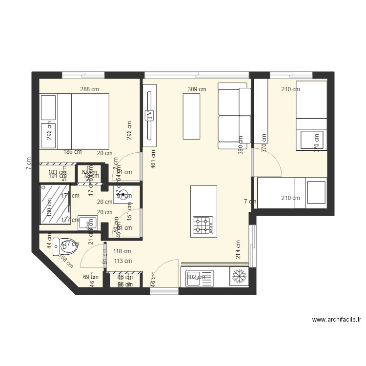bene 3. Plan de 5 pièces et 42 m2