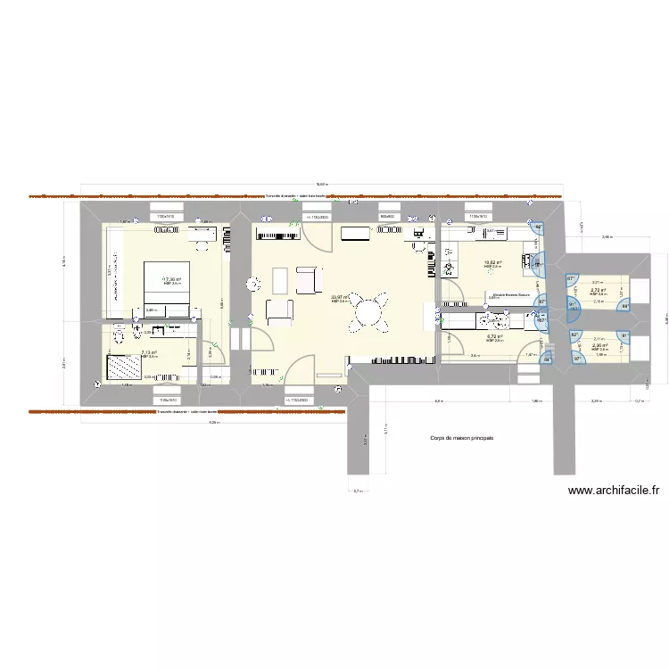 PR GBA Aile v12 version habit&eacute;e. Plan de 8  et 89 m²