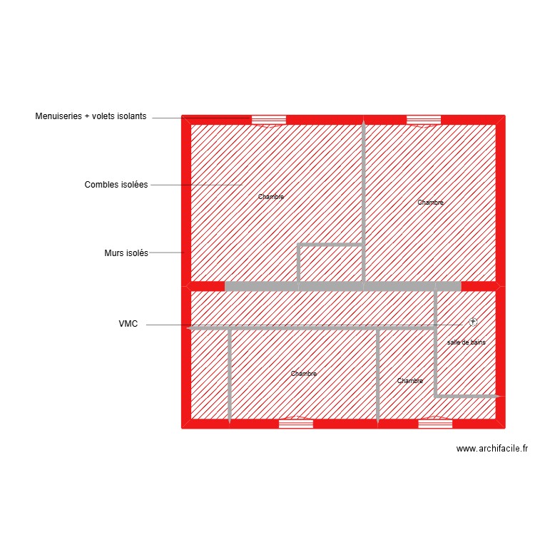 BRUT étape 1 étage. Plan de 8 pièces et 71 m2