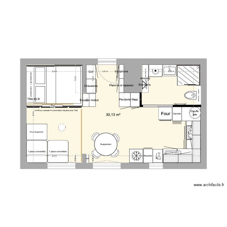Biarritz 12 jour. Plan de 1 pièce et 30 m2