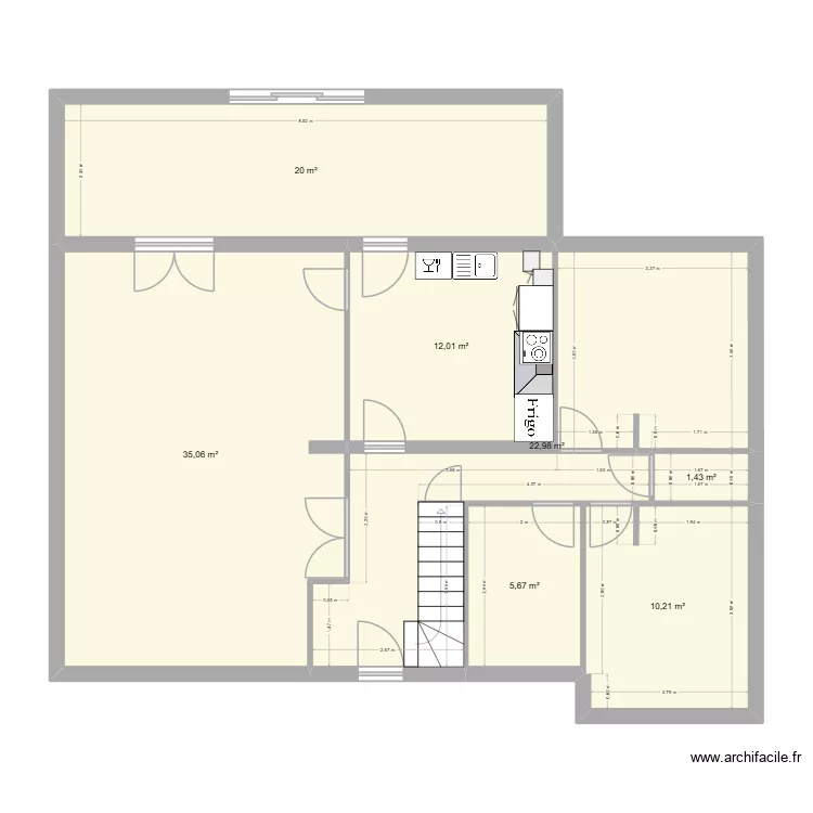 H&eacute;b&eacute;court RdC. Plan de 7 pièces et 107 m²