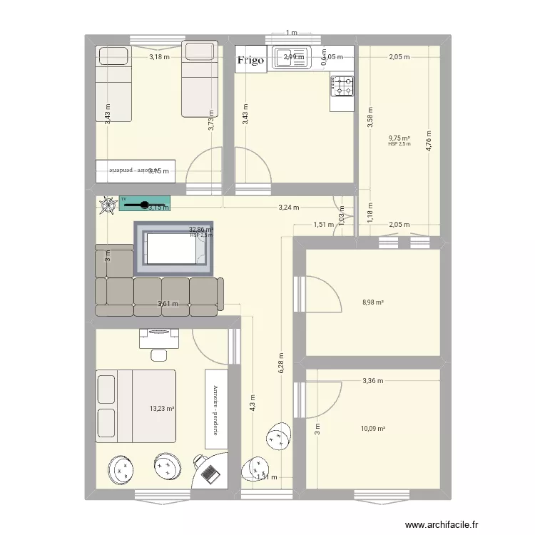 Maisonw2. Plan de 6  et 85 m²