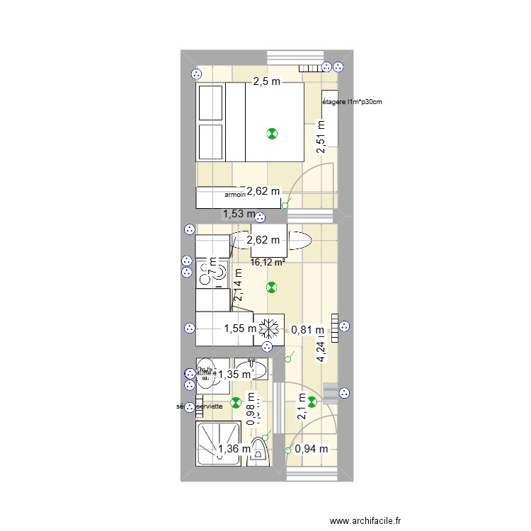 box_studio4. Plan de 1 pièce et 16 m2