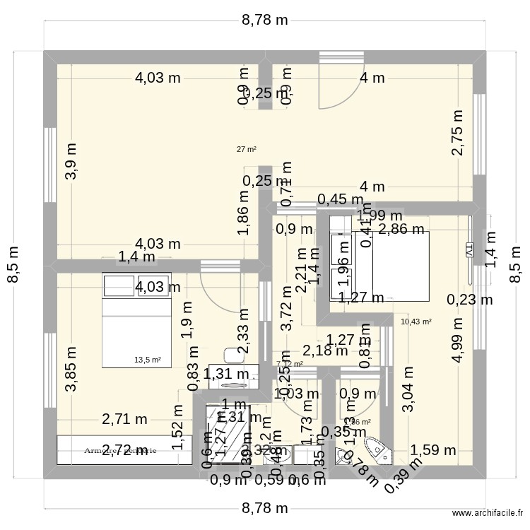 STF essaie toilette coté evac. Plan de 5 pièces et 60 m2