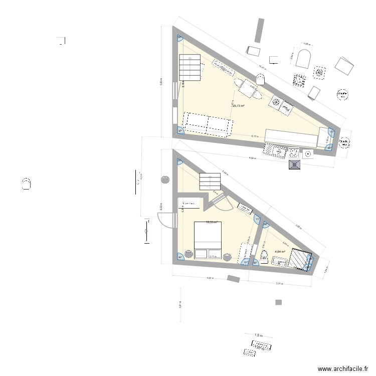 boucherie rdc  garage prp entree  trot. Plan de 3 pièces et 47 m2
