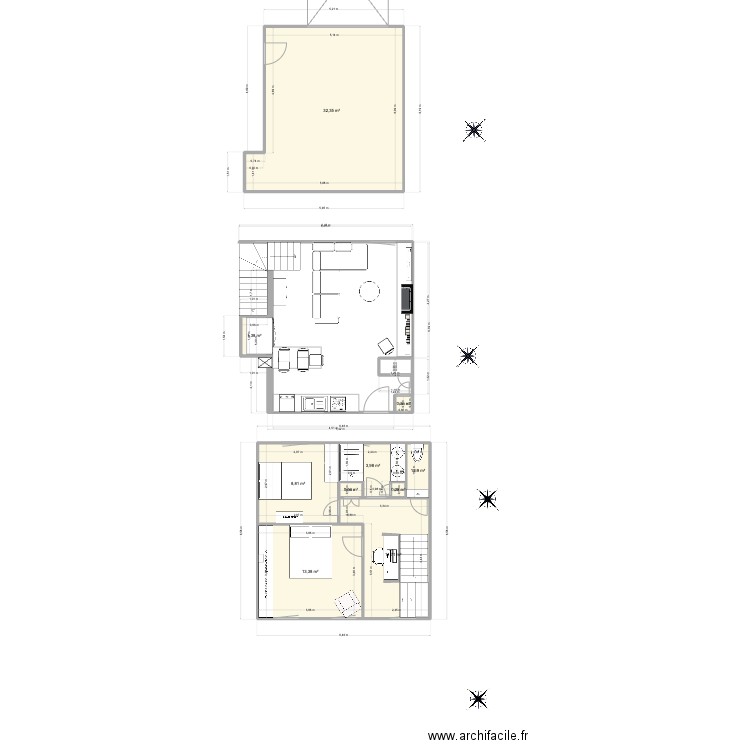 martinique. Plan de 10 pièces et 74 m2