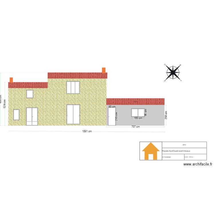 Façade arrière Avant travaux. Plan de 0 pièce et 0 m2