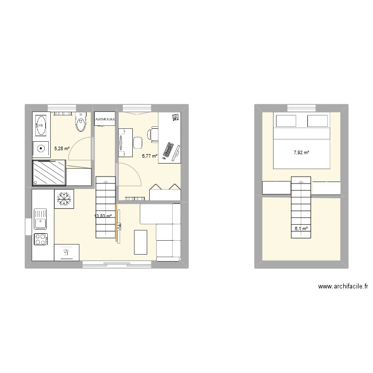 MAISON A PETIT. Plan de 5 pièces et 40 m2