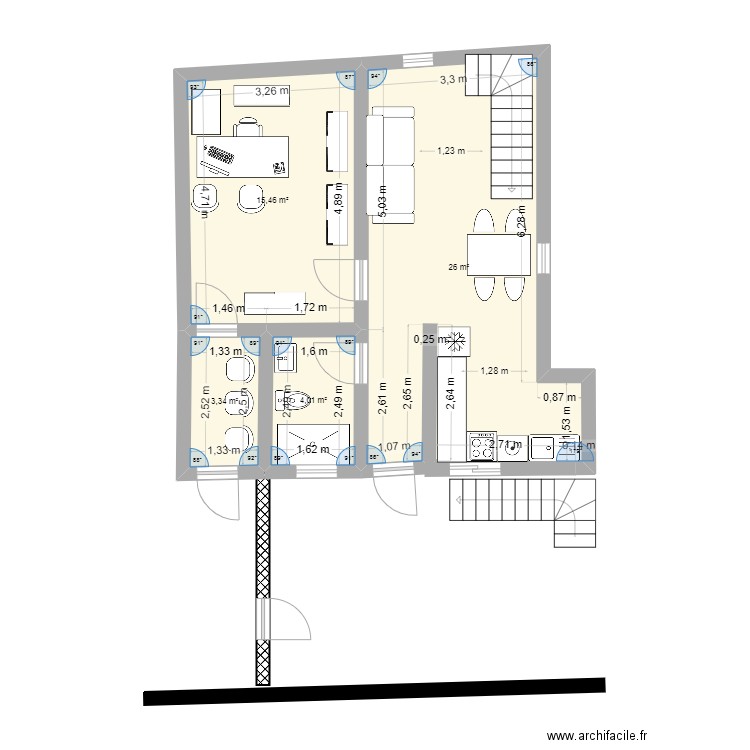 7,86 X 8,47. Plan de 10 pièces et 96 m2