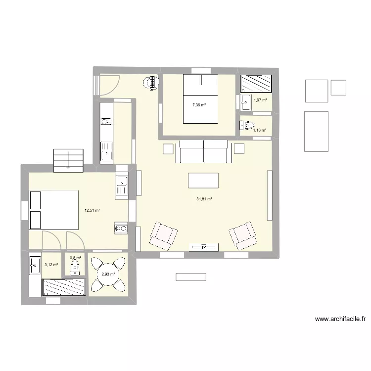 TERUSSE. Plan de 8  et 62 m²