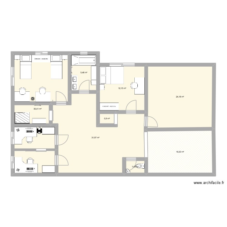 plan étage 1. Plan de 8 pièces et 123 m2