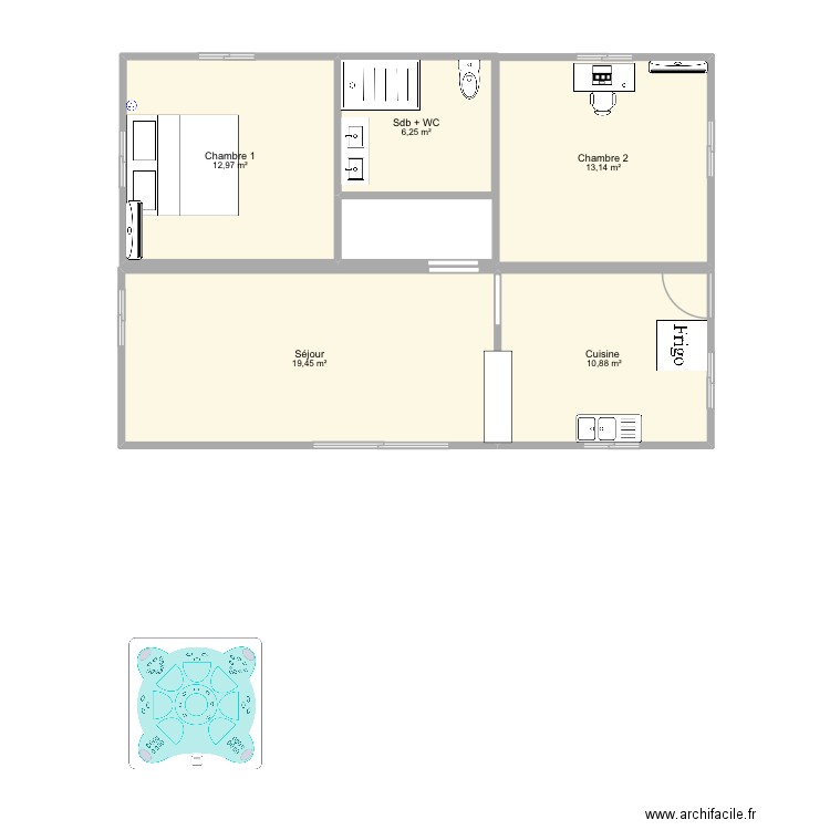 Maison Papara. Plan de 5 pièces et 63 m2