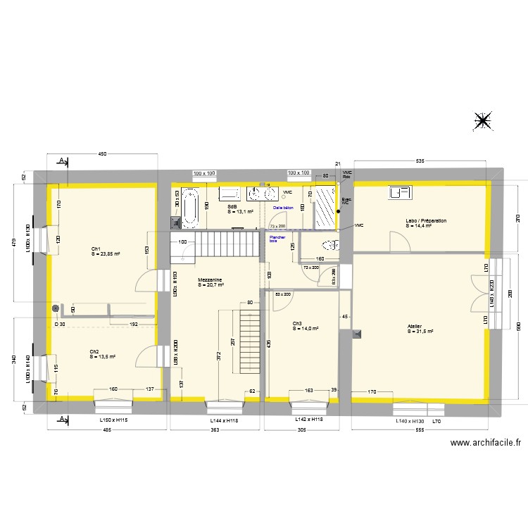 Etage_après travaux_V3. Plan de 1 pièce et 160 m2