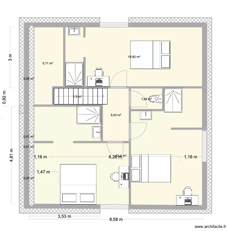 2e &eacute;tage &agrave; trois colocs 2. Plan de 