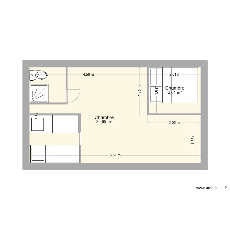 chalet. Plan de 2 pièces et 24 m2