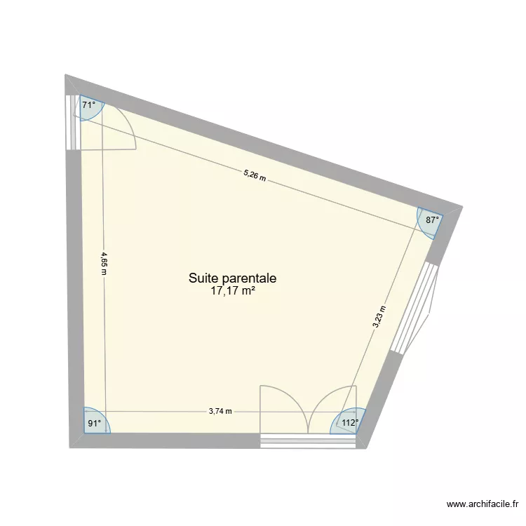 WAGRAM chambre. Plan de 1 Pièce et 17 m²