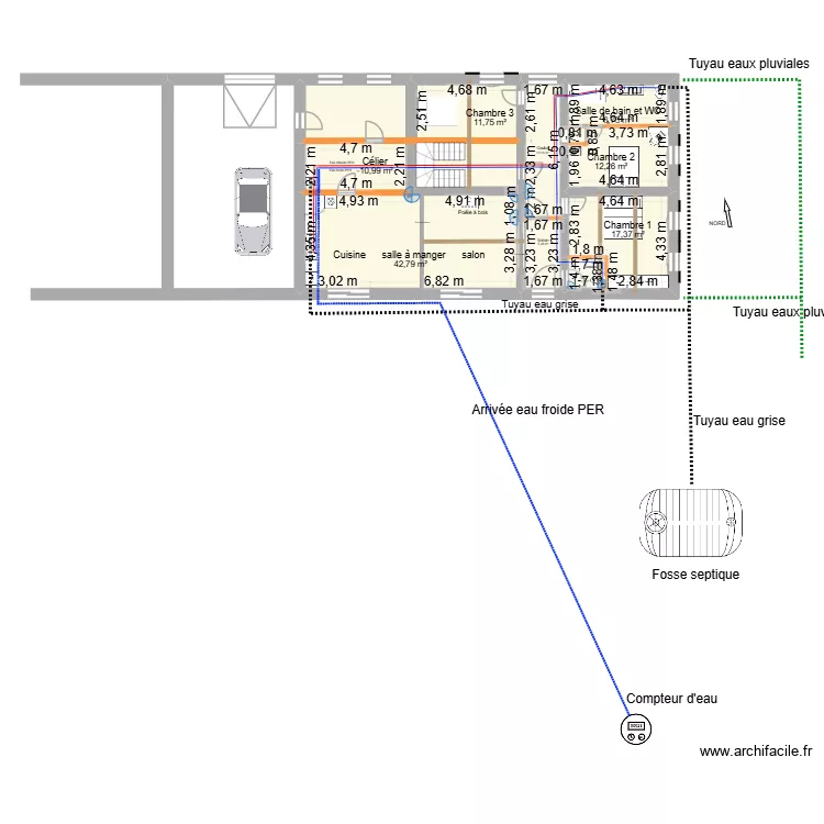 Equipements modifi&eacute;. Plan de 10  et 122 m²
