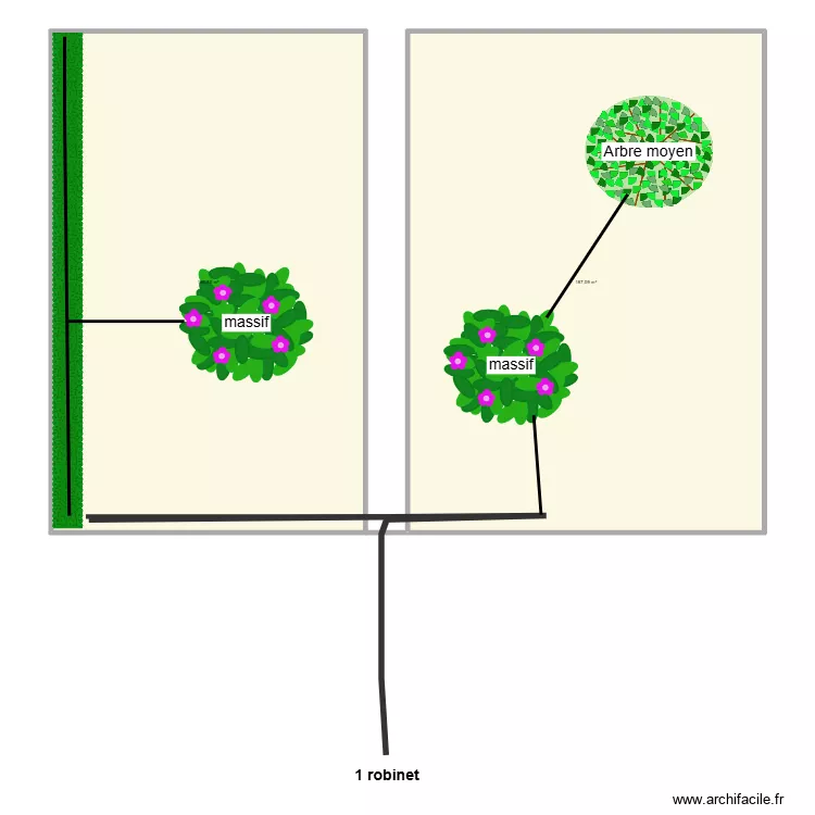 jardin. Plan de 2  et 352 m²