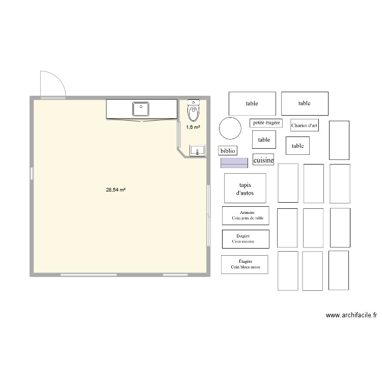 Les découvreurs. Plan de 2 pièces et 30 m2