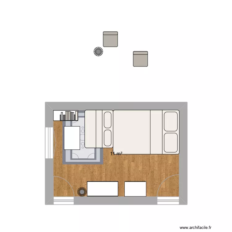 STUDIO ter. Plan de 1 Pièce et 11 m²