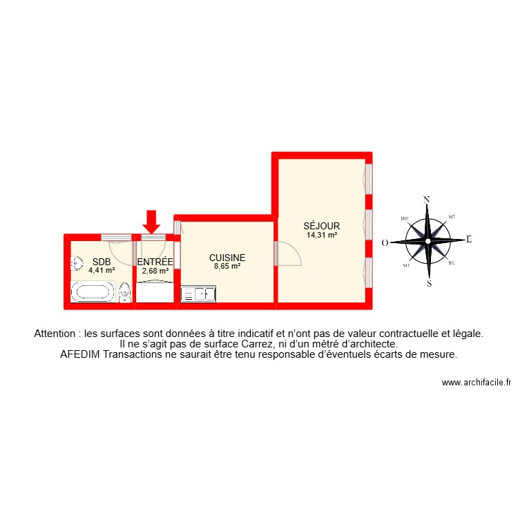 BI 28590. Plan de 4 pièces et 30 m2