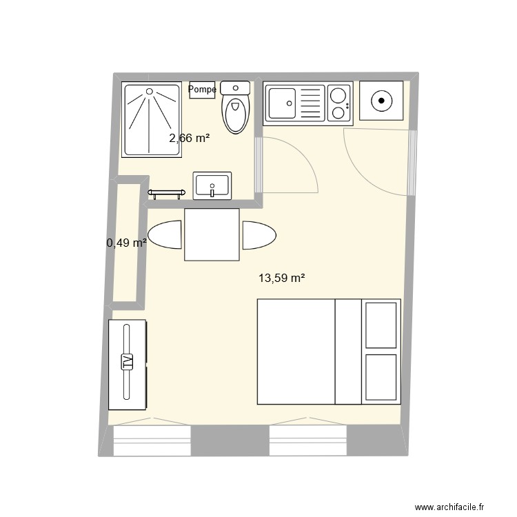 local noyon amménagé 2. Plan de 3 pièces et 17 m2