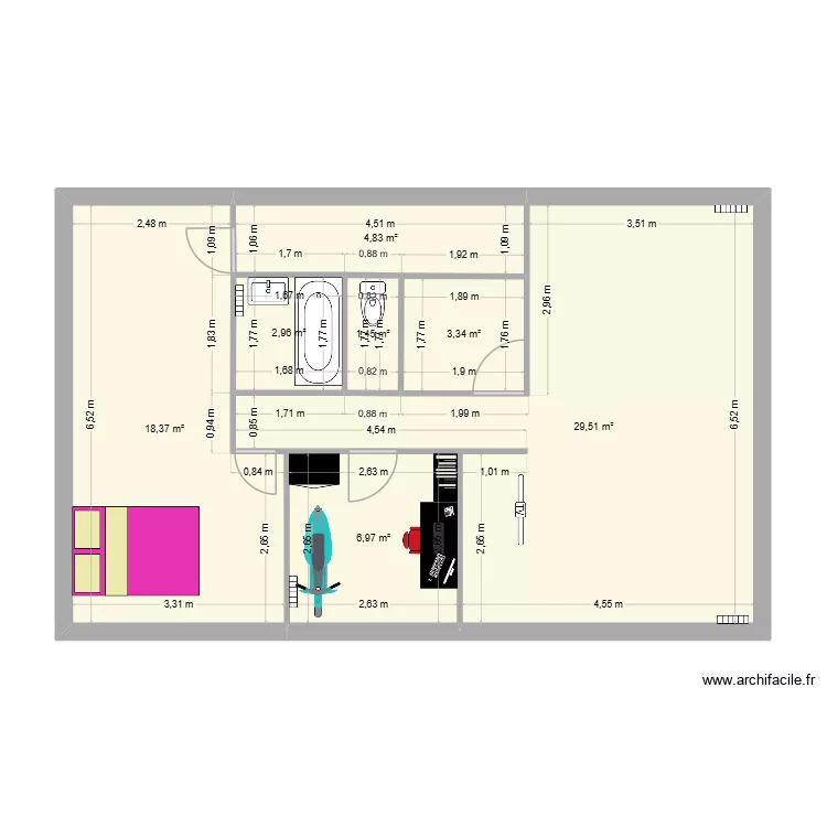 Rez de Chauss&eacute;. Plan de 7  et 67 m²