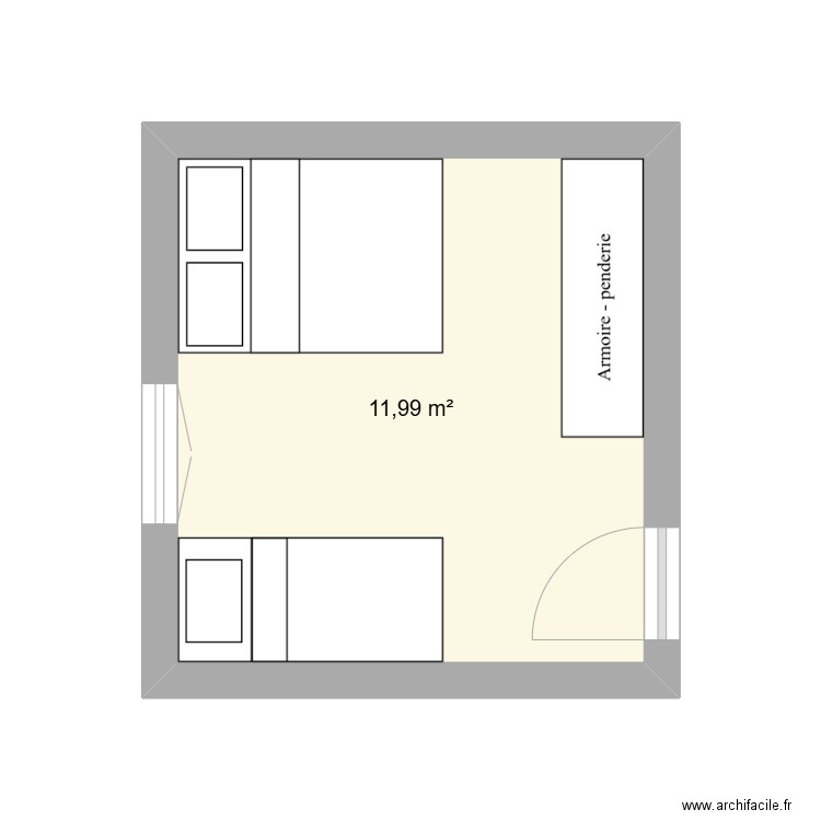 chambre garcon. Plan de 1 pièce et 12 m2