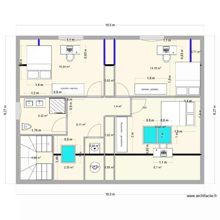 hussigny coloc sans sanitaire. Plan de 15  et 76 m²
