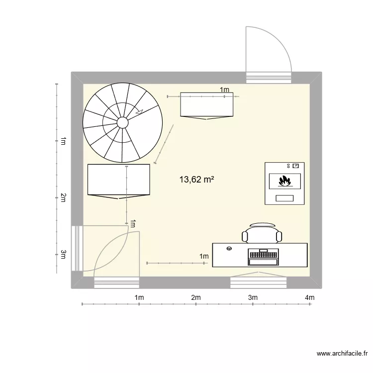 entr&eacute;e. Plan de 1  et 14 m²