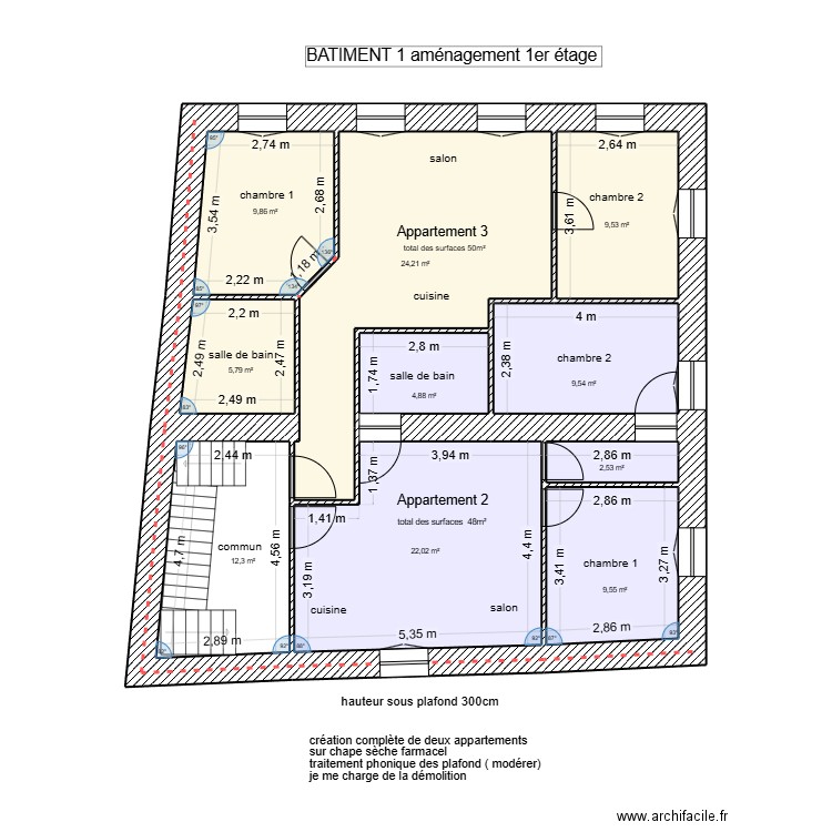 Bâtiment 1 aménagement 1er étage v2. Plan de 10 pièces et 110 m2