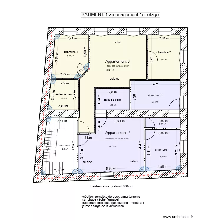 B&acirc;timent 1 am&eacute;nagement 1er &eacute;tage v2. Plan de 