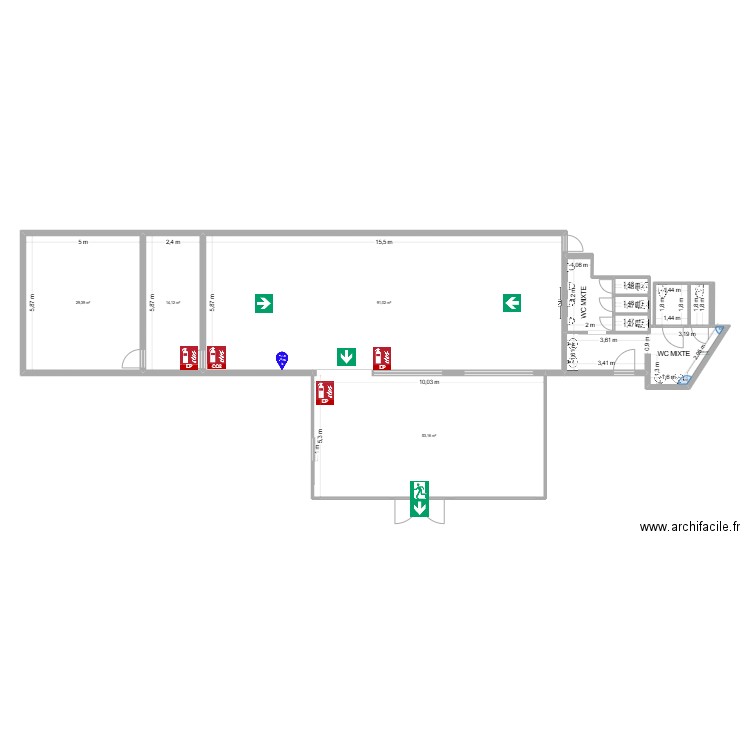 Restaurant plan d'evac. Plan de 11 pièces et 212 m2
