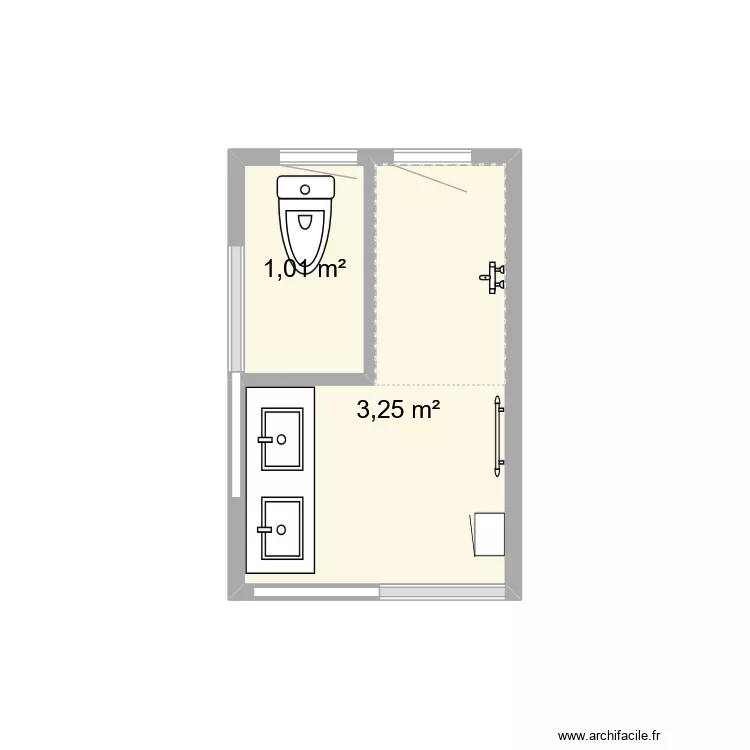 Salle de Bain Lasn&eacute; Version 1. Plan de 2  et 4 m²