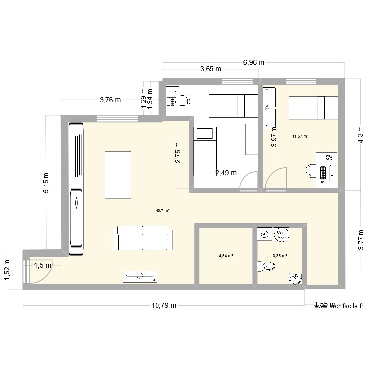 Appart Alex. Plan de 4 pièces et 61 m2