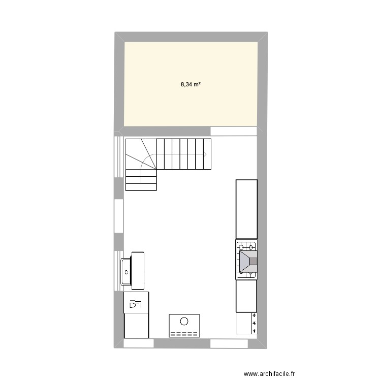 Cuisine SV. Plan de 1 pièce et 8 m2