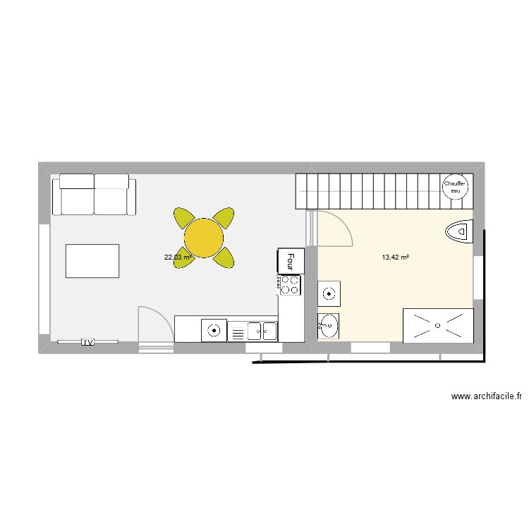PPJKJKH. Plan de 2 pièces et 35 m2