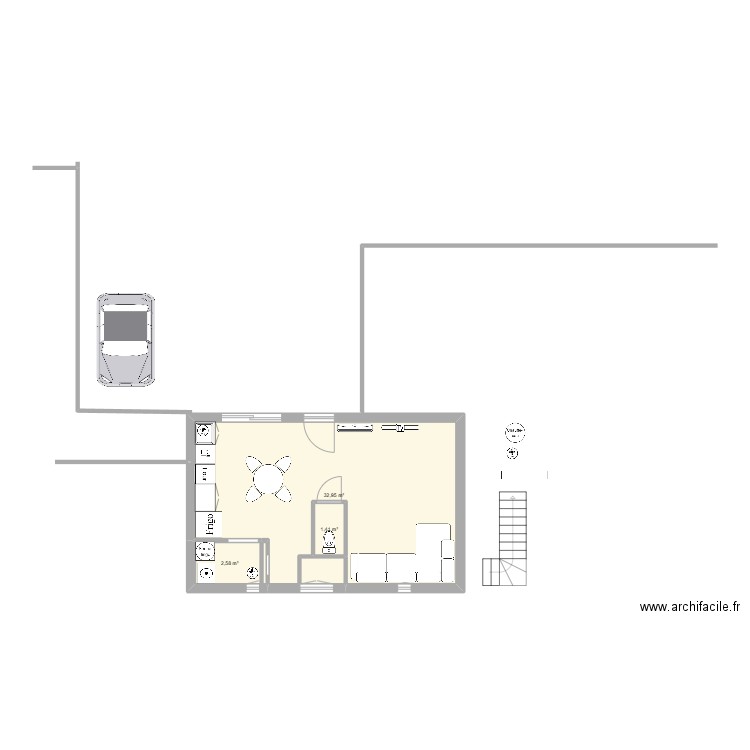 plan. Plan de 3 pièces et 37 m2