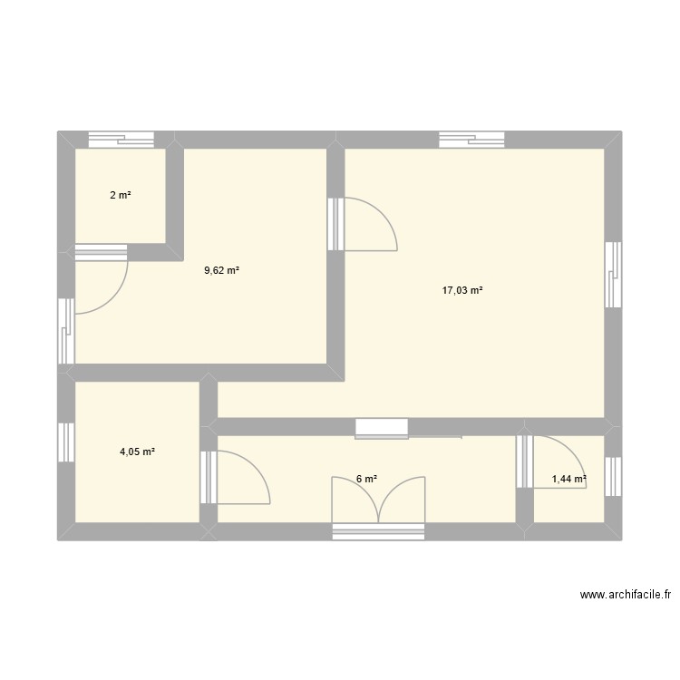 chambre salon. Plan de 6 pièces et 40 m2