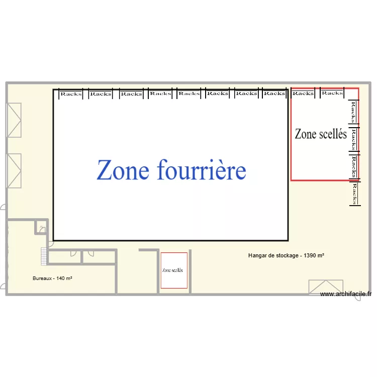 Plan de zonage hangar. Plan de 5  et 1629 m²