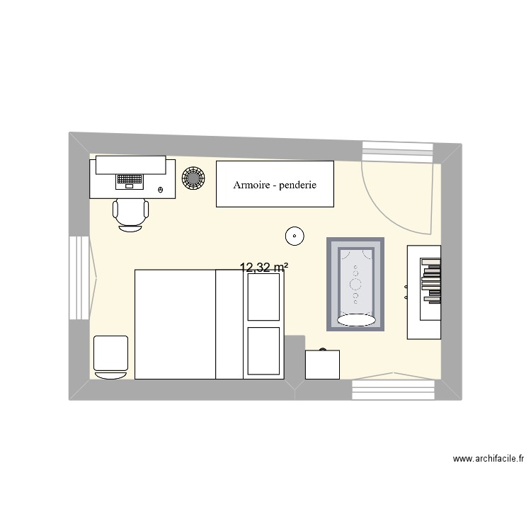 Chambre ado exemple 1.0. Plan de 1 pièce et 12 m2