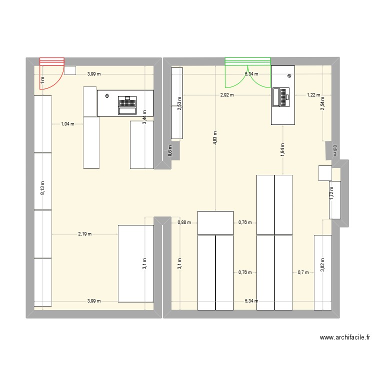 Economat. Plan de 1 pièce et 77 m2