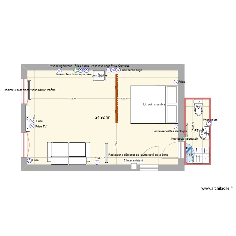 Martigues Elec. Plan de 2 pièces et 28 m2
