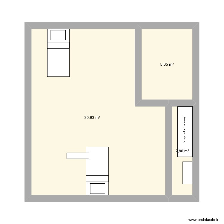 Col. Plan de 3 pièces et 39 m2