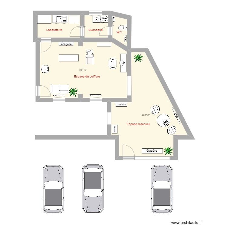 max. Plan de 3 pièces et 67 m2