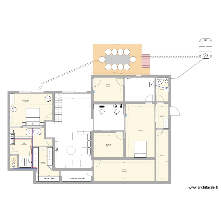 schema plomberie V1. Plan de 22 pièces et 243 m2