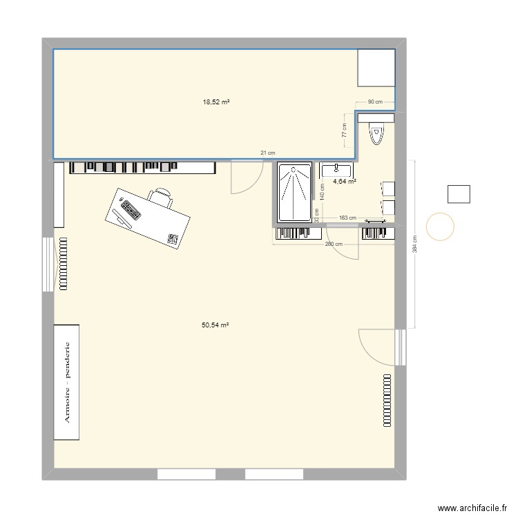 sdb haut 2025_80x140. Plan de 3 pièces et 74 m2