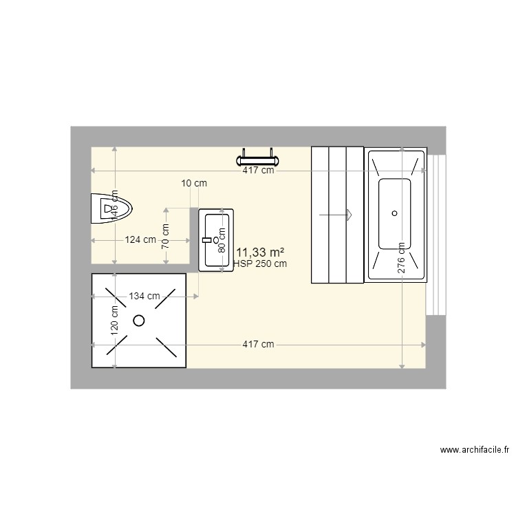 sdb étage. Plan de 1 pièce et 11 m2