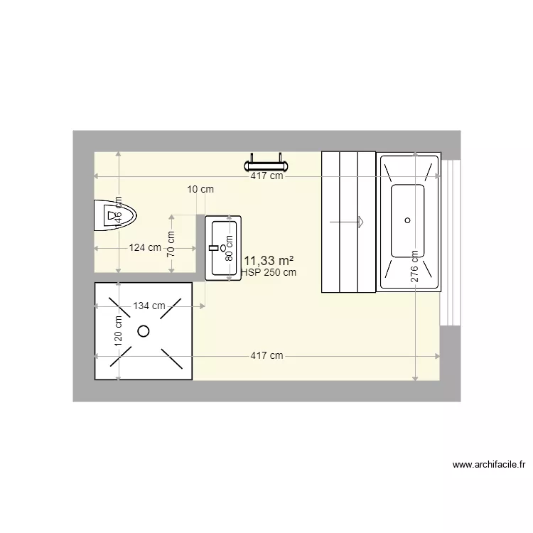 sdb &eacute;tage. Plan de 